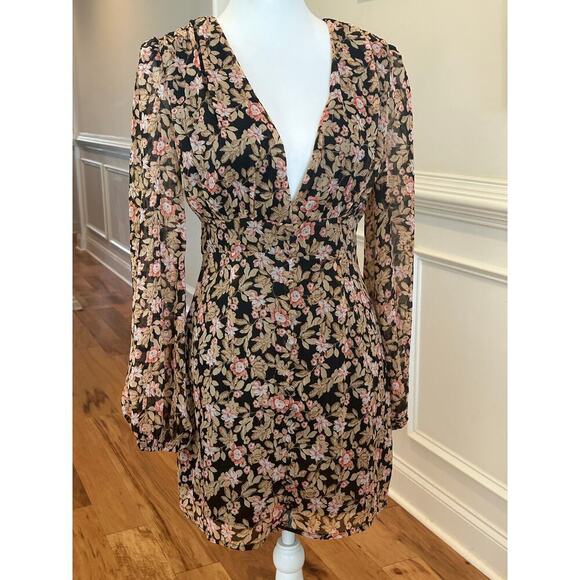NASTY GAL BLOUSEN BROWN FLORAL LONG SLEEVE DRESS WOMENS SIZE 6 - Picture 4 of 12